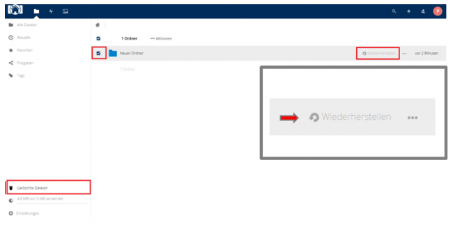 Abbildung 13: Wiederherstellen einer Datei/eines Ordners