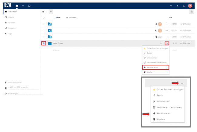 Abbildung 4: Downloaden einer Datei/eines Ordners
